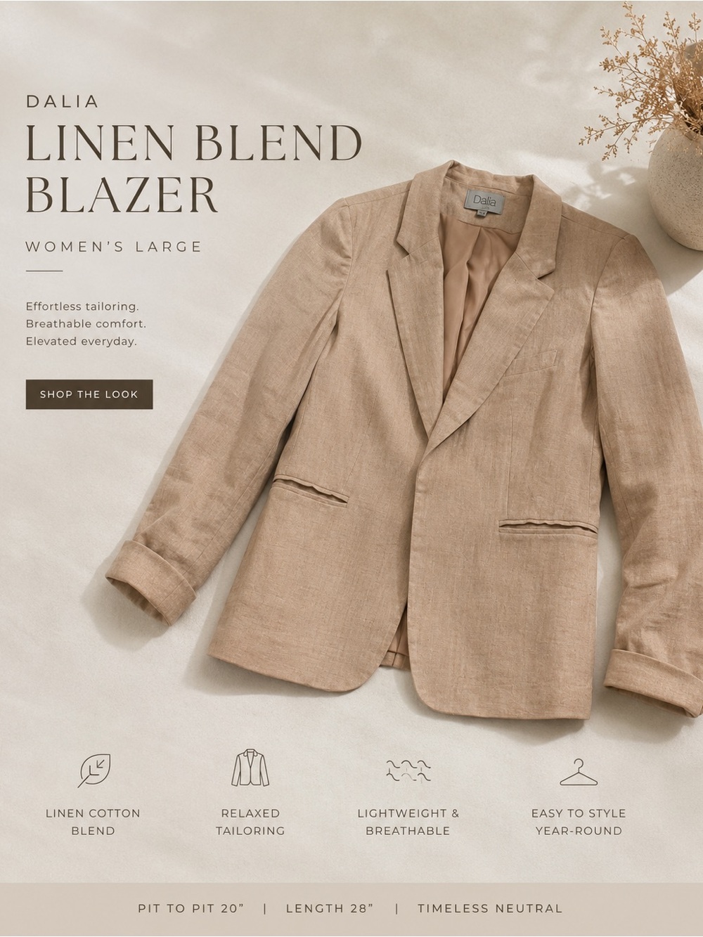 Dalia Linen Blend Blazer in Beige